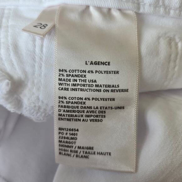 L'Agence Margot High Rise Skinny White Jeans Size 28 EUC - Picture 8 of 8